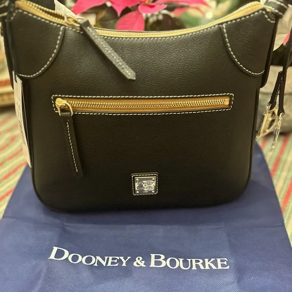 Dooney & Bourke Sorrento Hobo 28 Black Leather Shoulder Bag with Gold Details - Picture 12 of 13